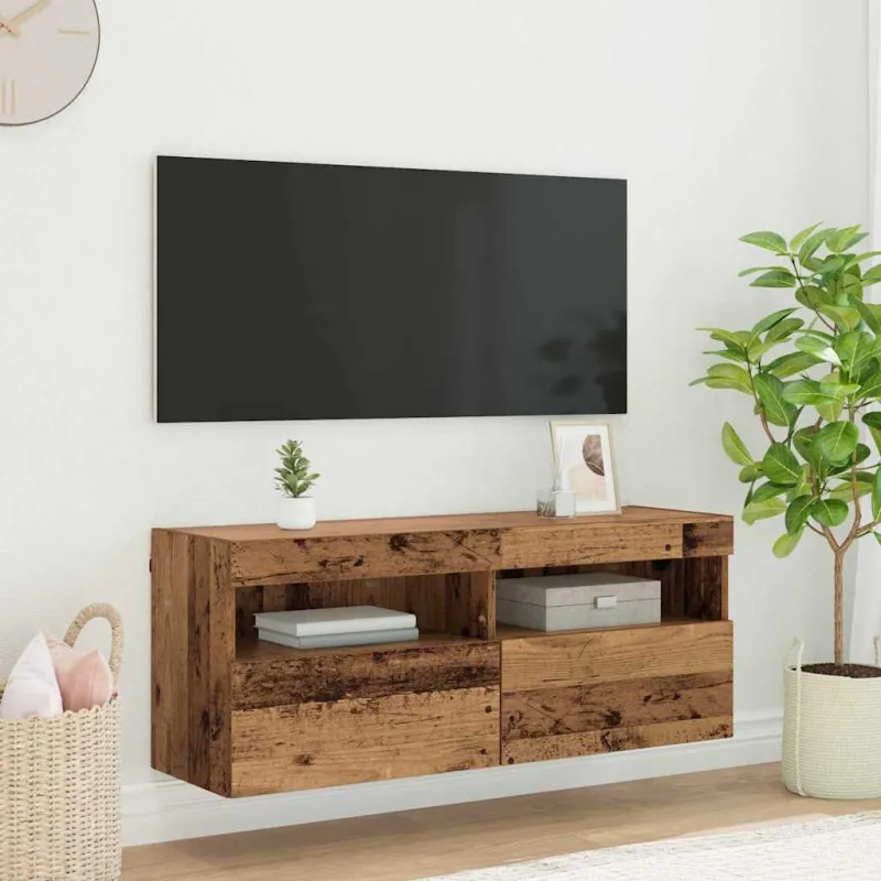 TV sieninė spintelė su LED Senovinis medis 100 x 30 x 40 cm