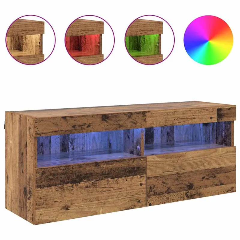 TV sieninė spintelė su LED Senovinis medis 100 x 30 x 40 cm