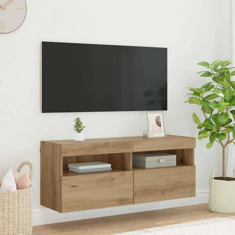 TV sieninė spintelė su LED Amatininkų ąžuolas 100 x 30 x 40 cm