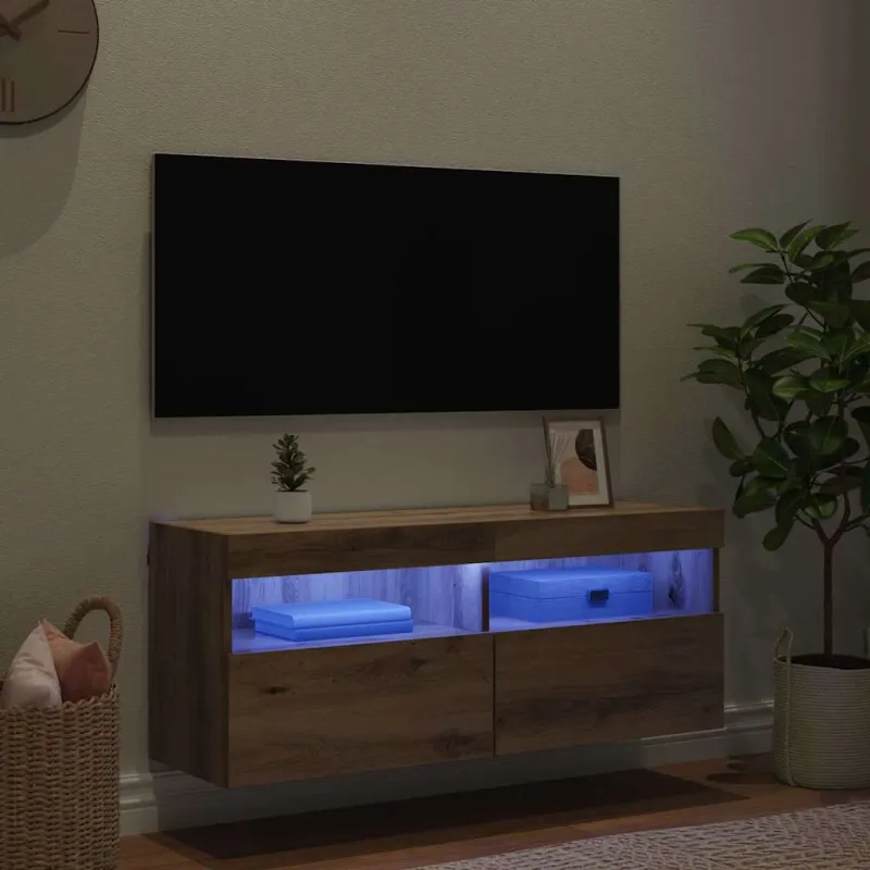 TV sieninė spintelė su LED Amatininkų ąžuolas 100 x 30 x 40 cm