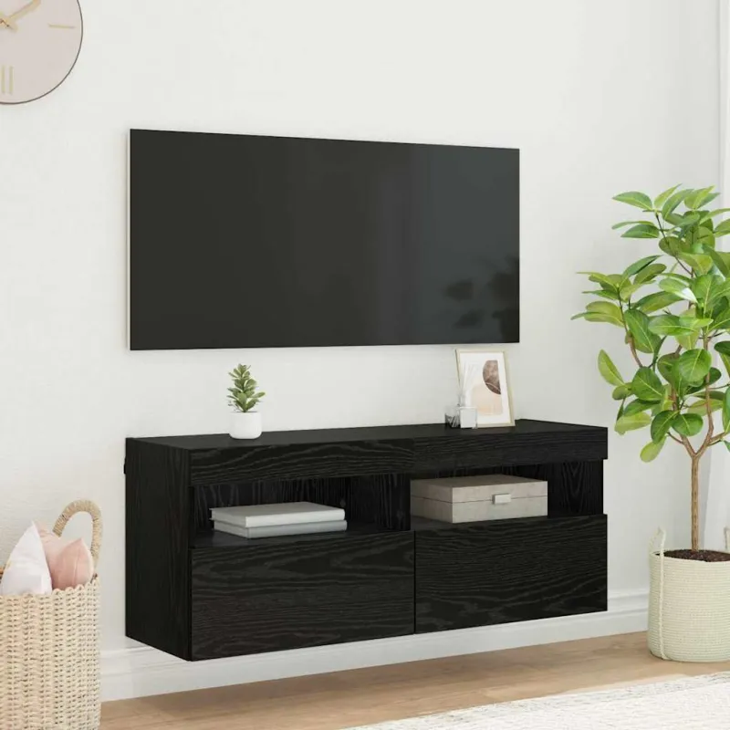 TV sieninė spintelė su LED Juodas ąžuolas 100 x 30 x 40 cm