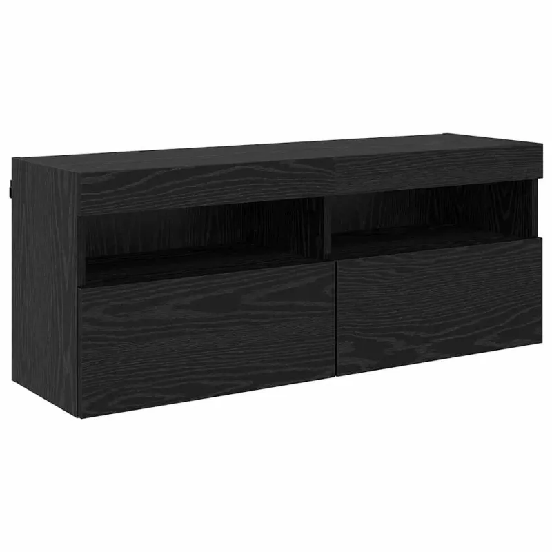 TV sieninė spintelė su LED Juodas ąžuolas 100 x 30 x 40 cm