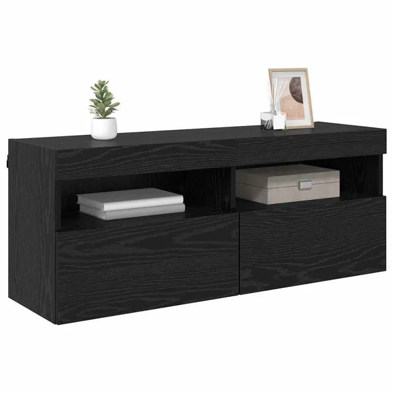 TV sieninė spintelė su LED Juodas ąžuolas 100 x 30 x 40 cm