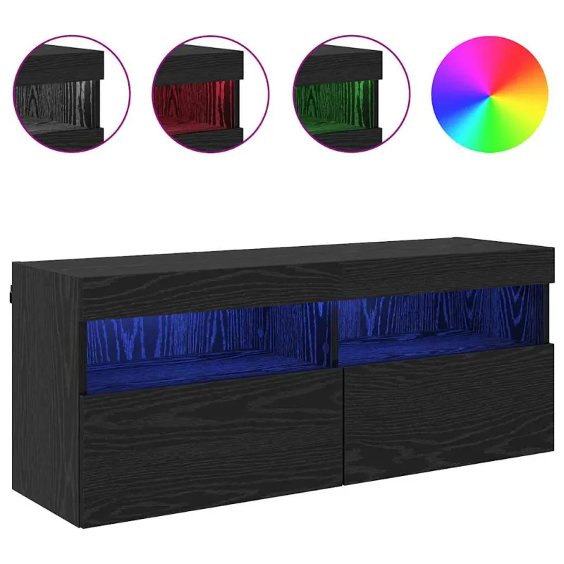 TV sieninė spintelė su LED Juodas ąžuolas 100 x 30 x 40 cm