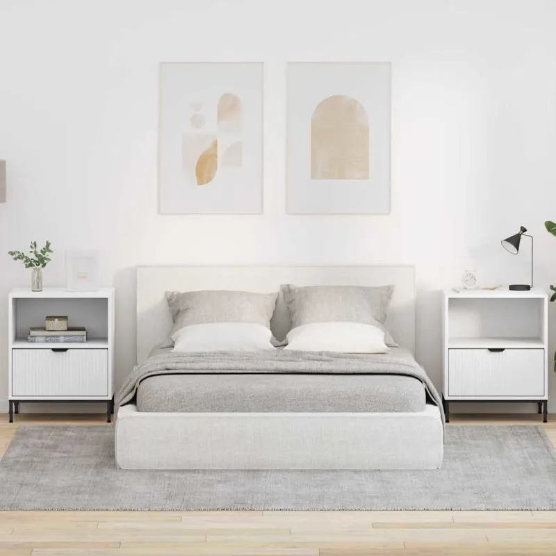 Šalia lovos spintelė su stalčių 2 pcs Balta 49 x 36 x 61 cm