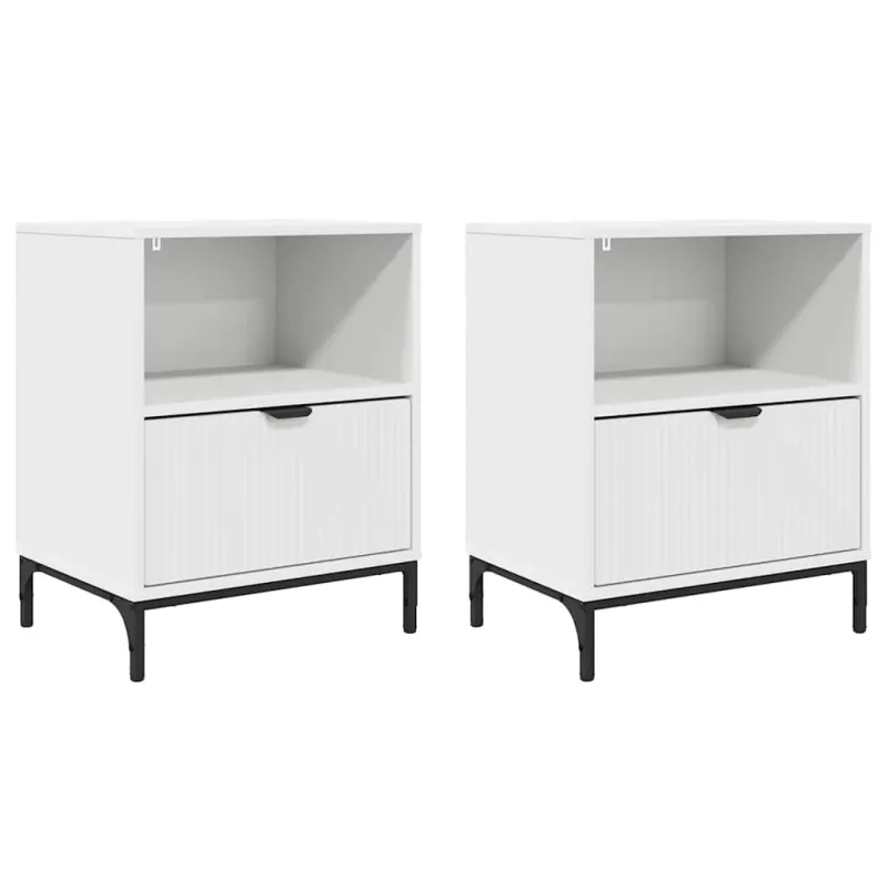 Šalia lovos spintelė su stalčių 2 pcs Balta 49 x 36 x 61 cm