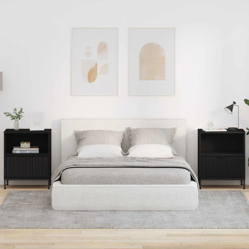 Šalia lovos spintelė su stalčių 2 pcs Juoda 49 x 36 x 61 cm