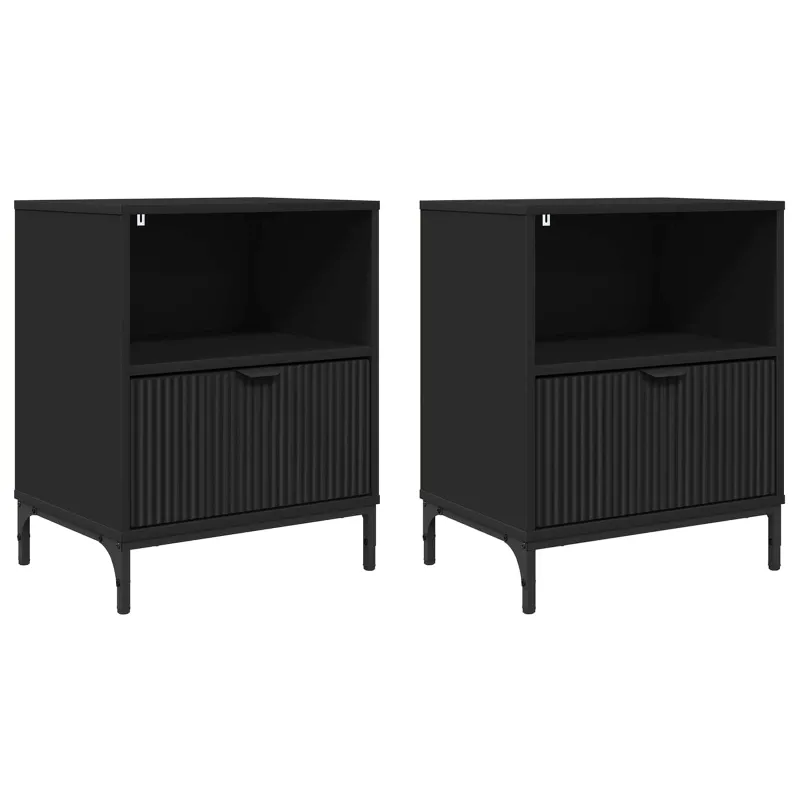 Šalia lovos spintelė su stalčių 2 pcs Juoda 49 x 36 x 61 cm