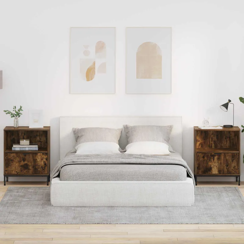 Šalia lovos spintelė 2 pcs Dūminio ąžuolo 49 x 36 x 61 cm