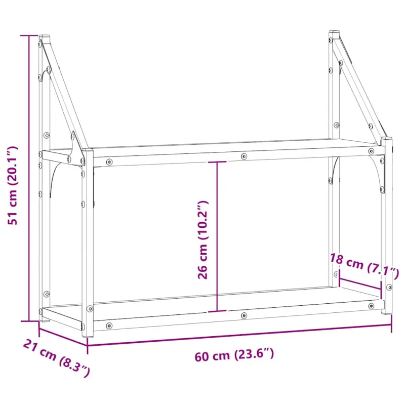 Sieninė lentyna Sena mediena 60 x 21 x 51 cm Apdirbta mediena