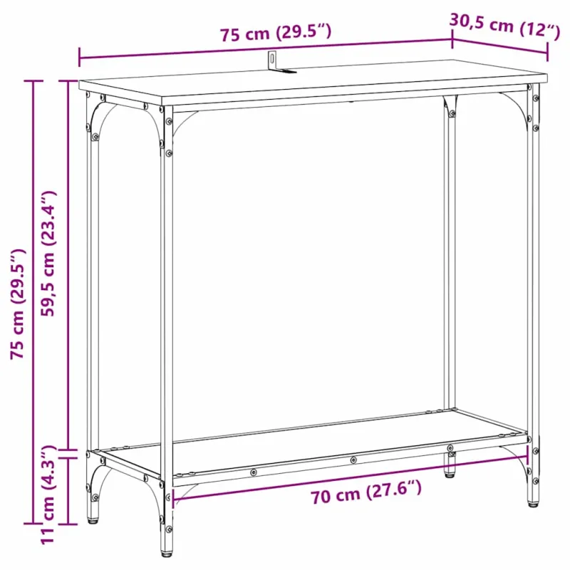 Konsolinis stalas su lentyna Sena mediena 75 x 30.5 x 75 cm