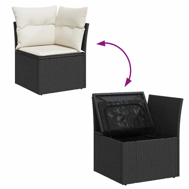 Sodo sohvaryhmä tyynyine 9 osaa, musta polyrottinki