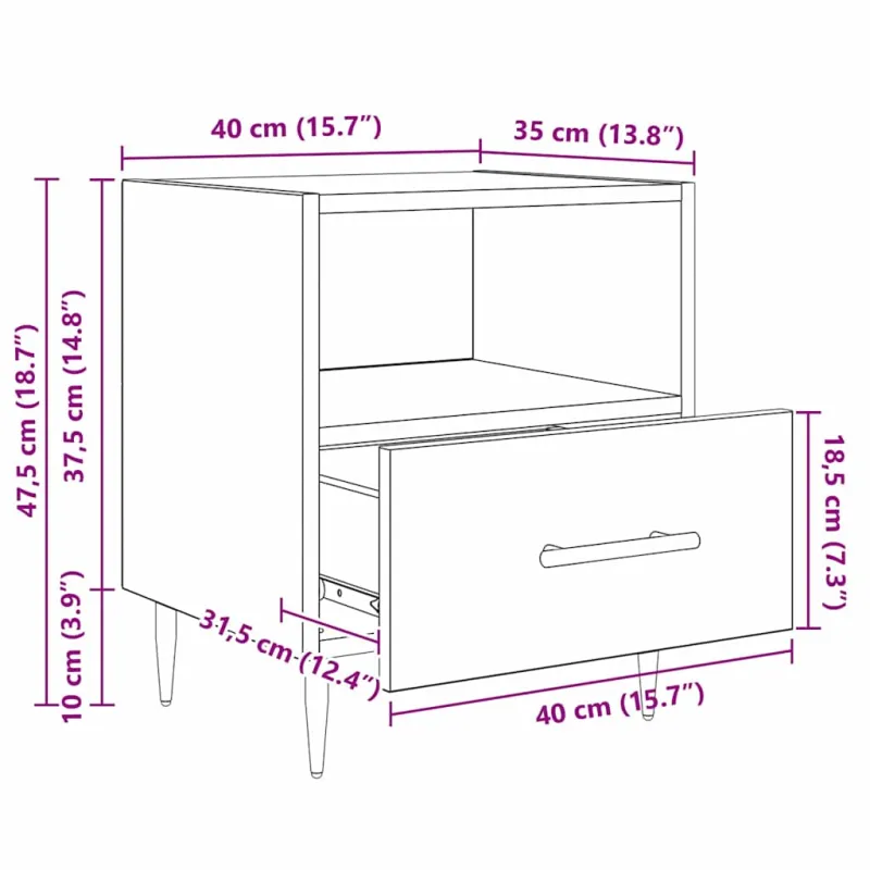 Naktinis staliukas 2 pcs Senas medis 40 x 35 x 47,5 cm