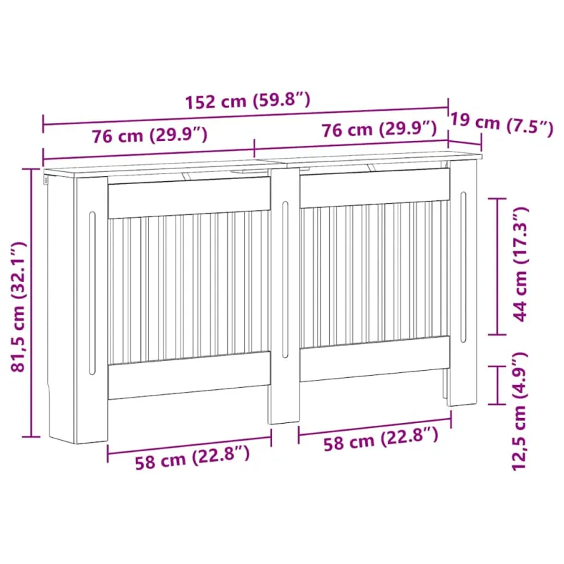 Radiatoriaus dangtis Pilkas Sonoma 152 x 19 x 81,5 cm