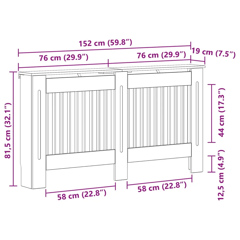 Radiatoriaus dangtis Aukštai blizganti balta 152 x 19 x 81,5 cm