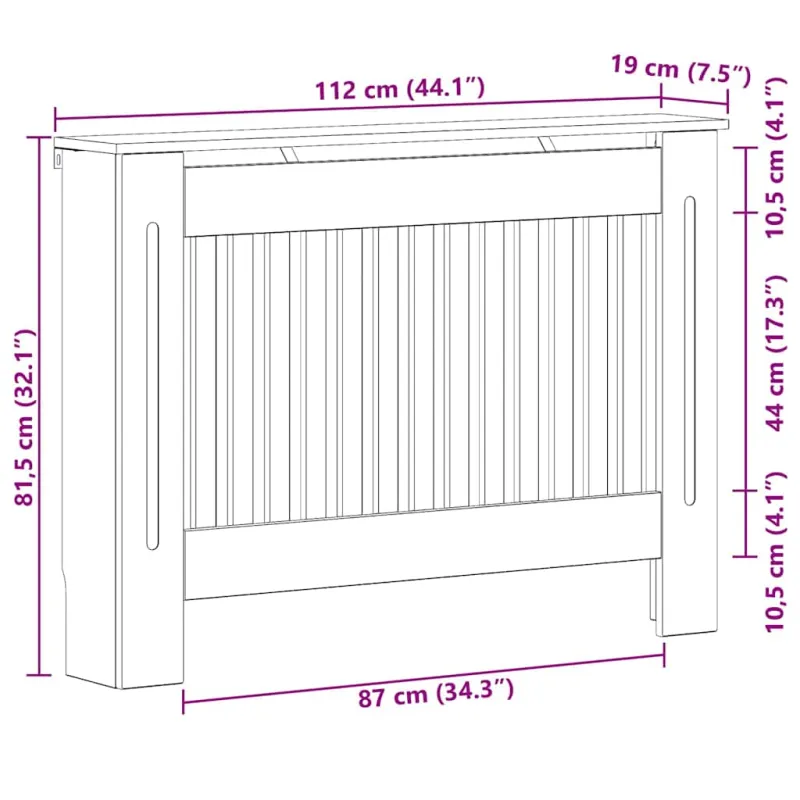 Radiatoriaus dangtis Betono pilka 112 x 19 x 81,5 cm