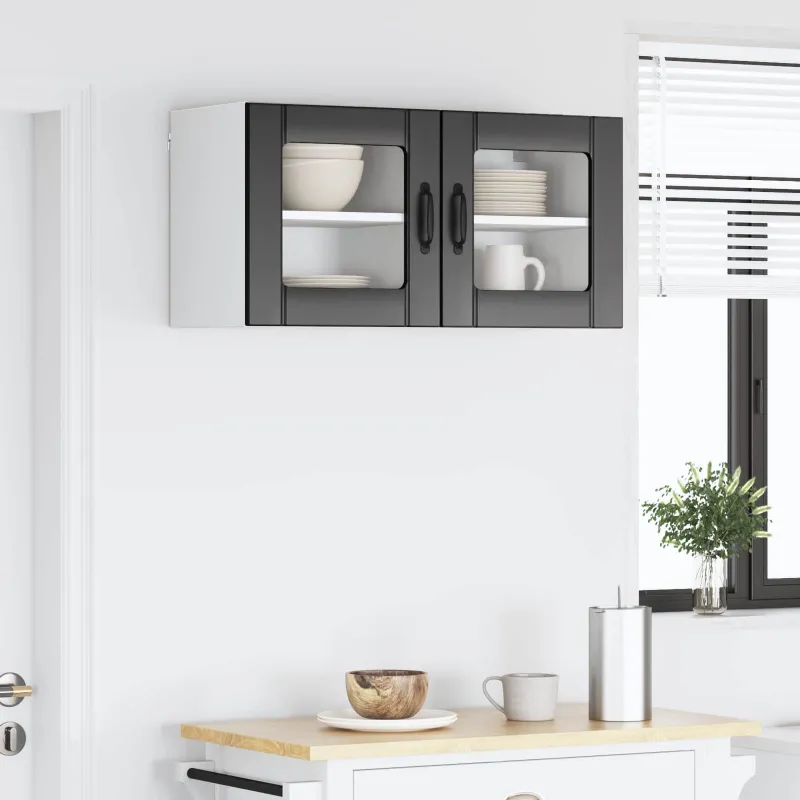 Sieninis stiklinis kabinetas LUCCA 2 pcs Juoda 40 x 31 x 40 cm