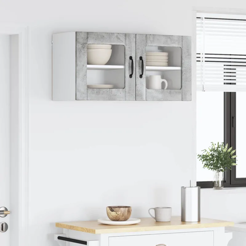 Sieninis stiklinis kabinetas LUCCA 2 pcs Betono pilka