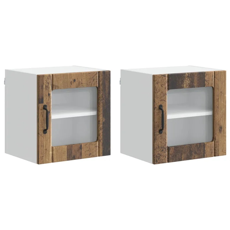 Sieninis stiklinis kabinetas LUCCA 2 pcs Sendintos medienos