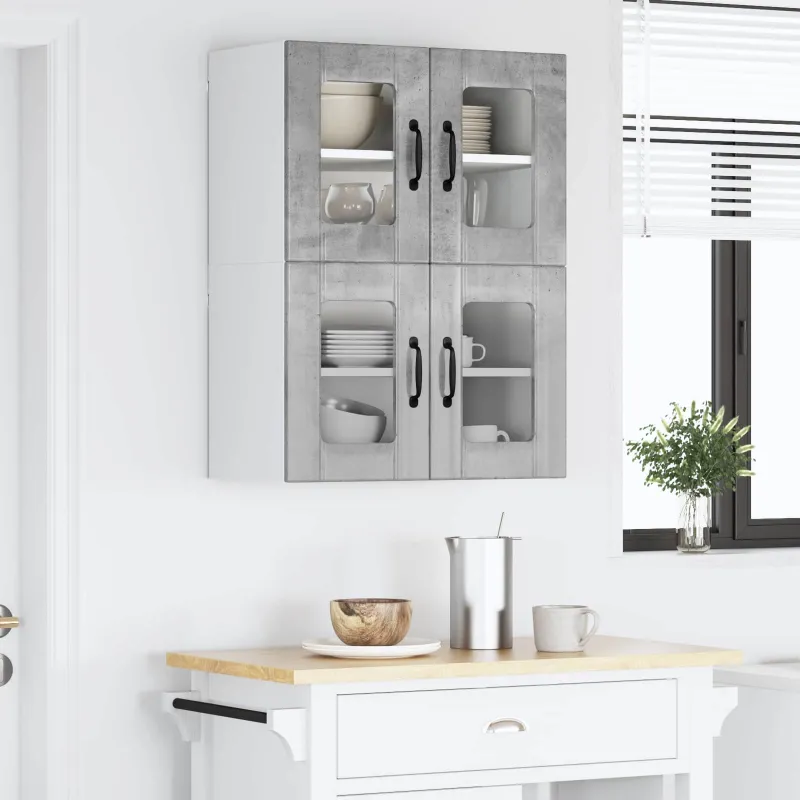 Sieninis stiklinis kabinetas LUCCA 2 pcs Betono pilka