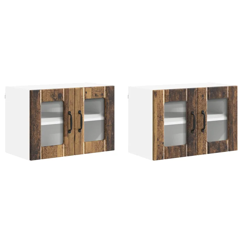 Sieninis stiklinis kabinetas LUCCA 2 pcs Sendintos medienos