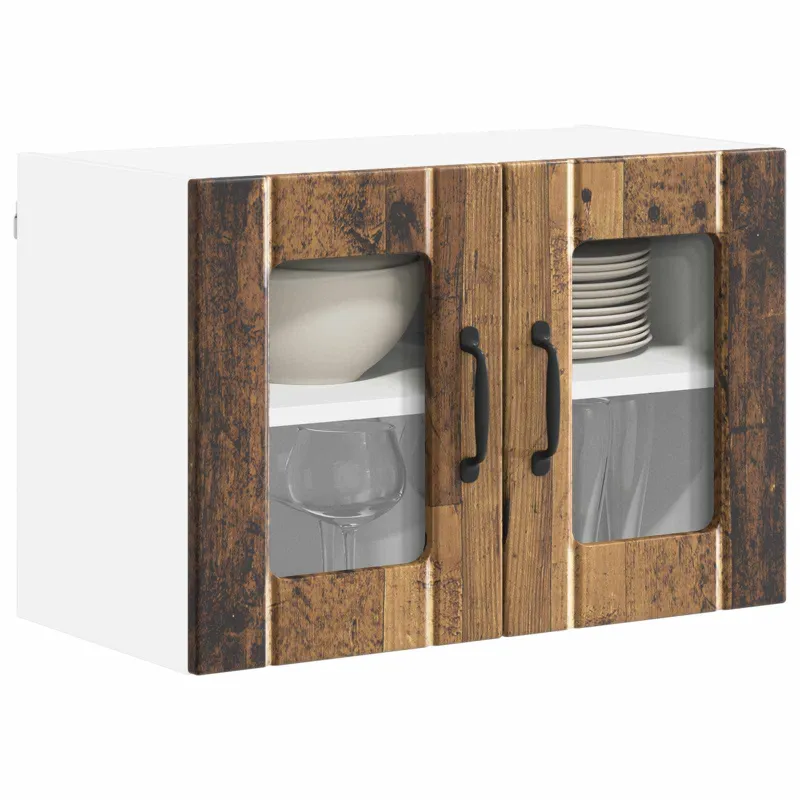 Sieninis stiklinis kabinetas LUCCA 2 pcs Sendintos medienos