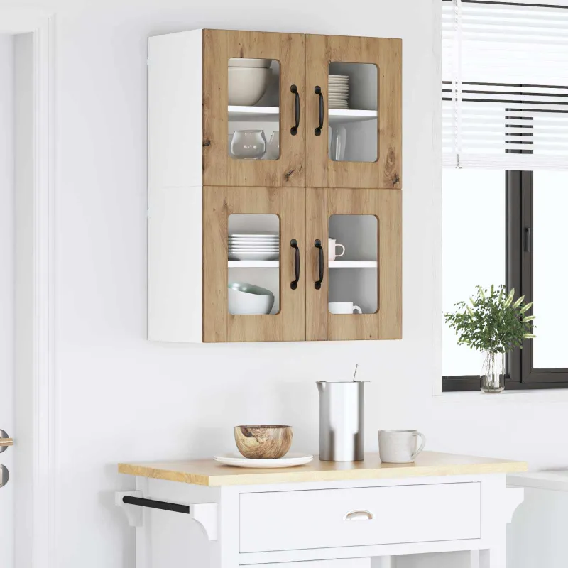 Sieninis stiklinis kabinetas LUCCA 2 pcs Artisano ąžuolo