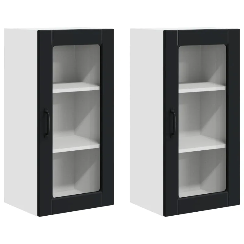 Sieninis stiklinis kabinetas LUCCA 2 pcs Juoda 40 x 31 x 80 cm