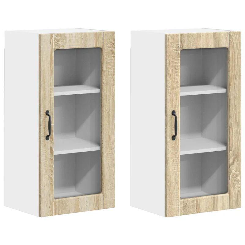 Sieninis stiklinis kabinetas LUCCA 2 pcs Sonoma ąžuolas