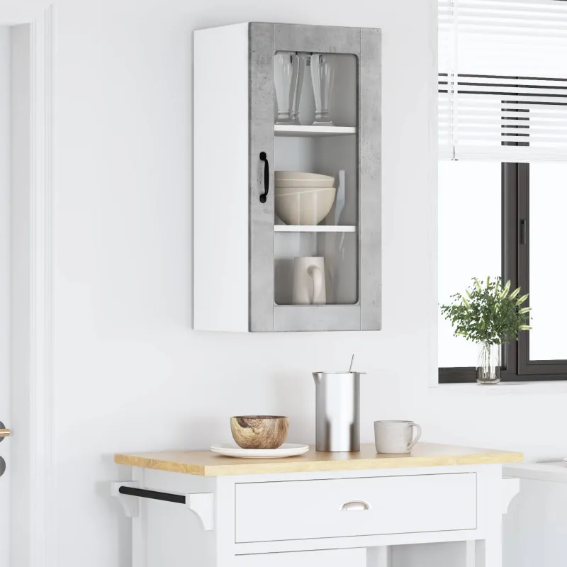 Sieninis stiklinis kabinetas LUCCA 2 pcs Betono pilka