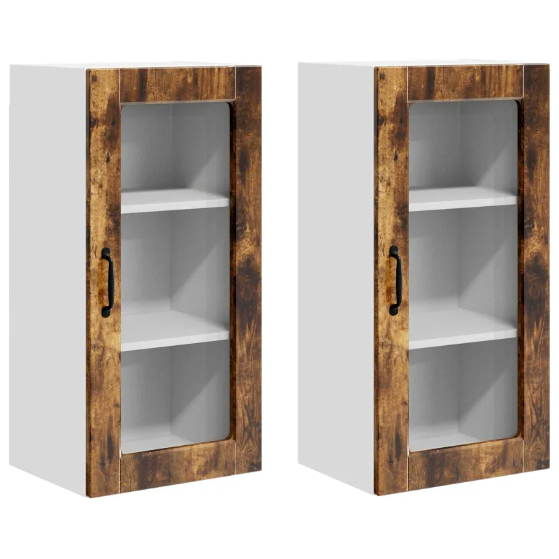Sieninis stiklinis kabinetas LUCCA 2 pcs Dūminio ąžuolo