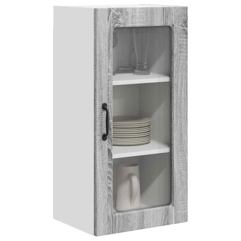 Sieninis stiklinis kabinetas LUCCA 2 pcs Pilka sonoma ąžuolo