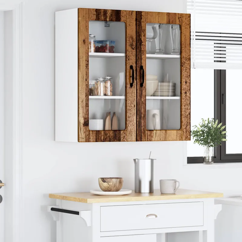Sieninis stiklinis kabinetas LUCCA 2 pcs Sendintos medienos