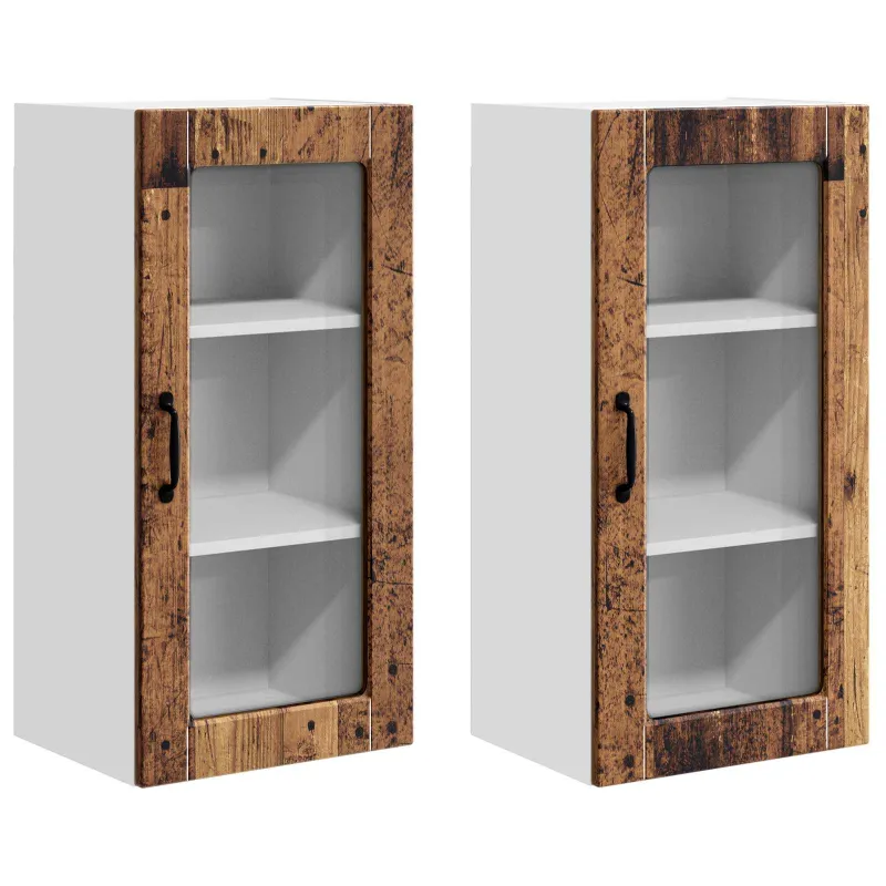 Sieninis stiklinis kabinetas LUCCA 2 pcs Sendintos medienos