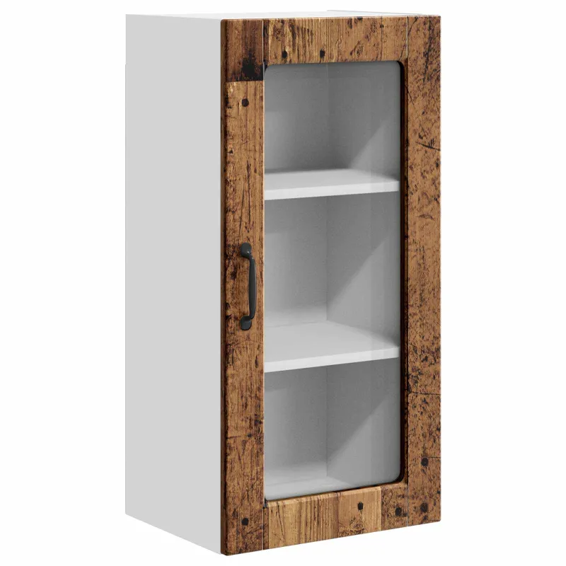 Sieninis stiklinis kabinetas LUCCA 2 pcs Sendintos medienos