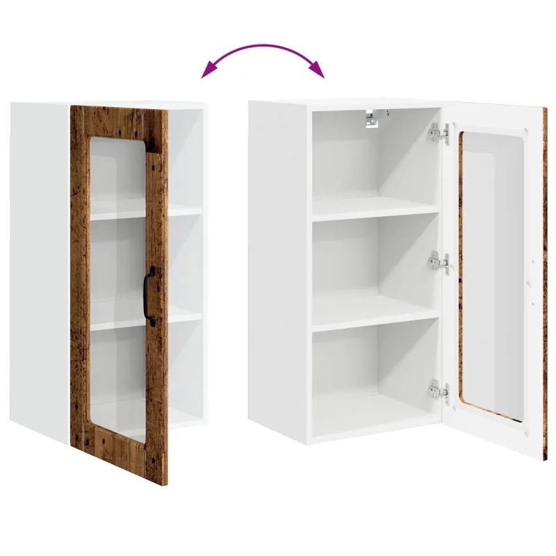 Sieninis stiklinis kabinetas LUCCA 2 pcs Sendintos medienos