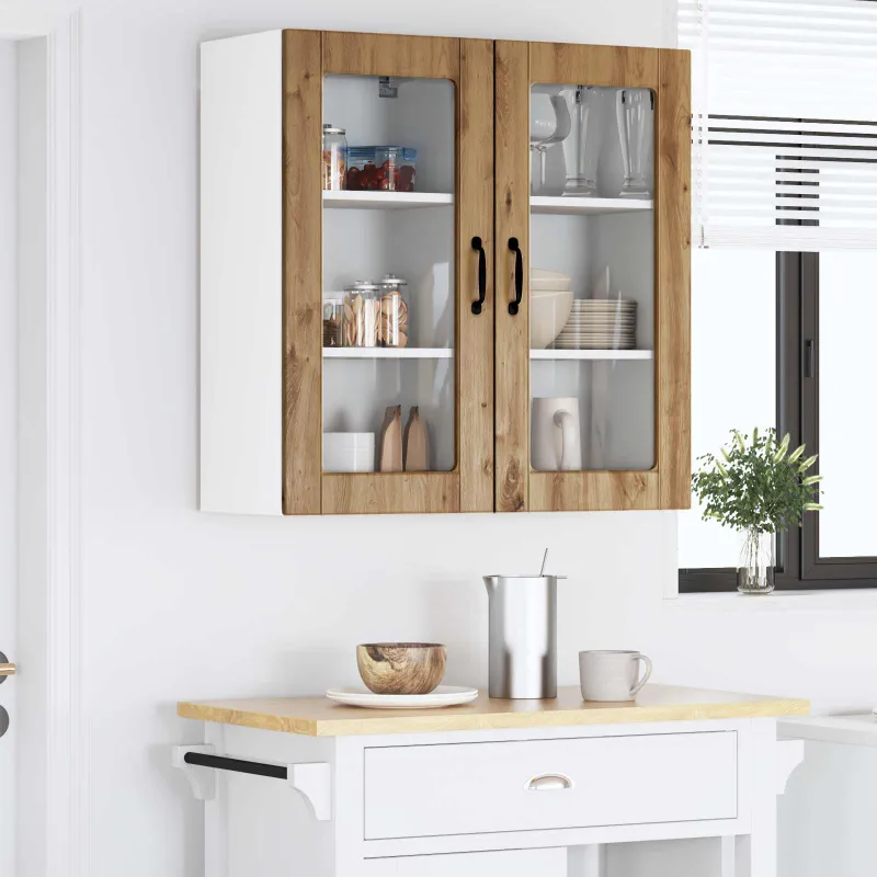 Sieninis stiklinis kabinetas LUCCA 2 pcs Artisano ąžuolo