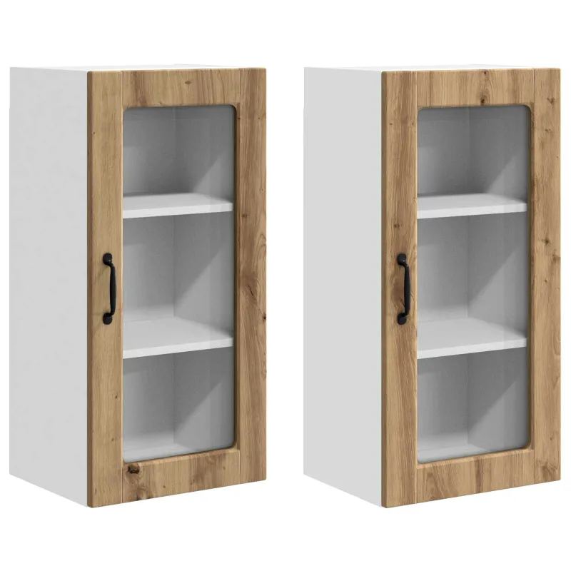 Sieninis stiklinis kabinetas LUCCA 2 pcs Artisano ąžuolo
