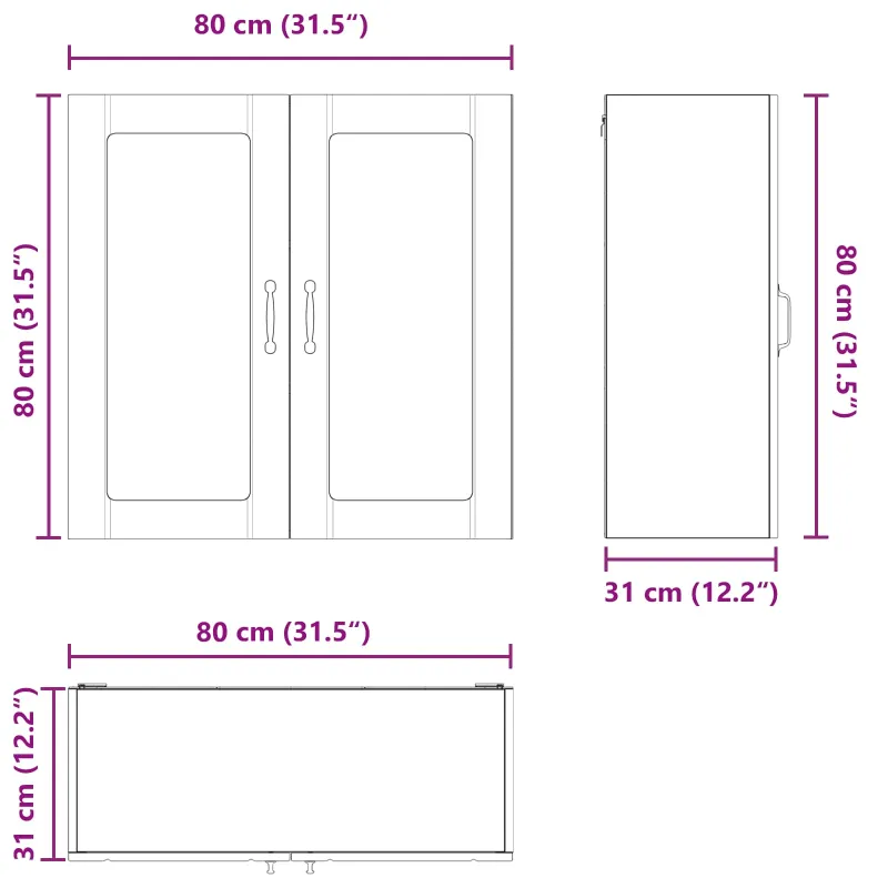 Sieninis stiklinis kabinetas LUCCA Balta 80 x 31 x 80 cm