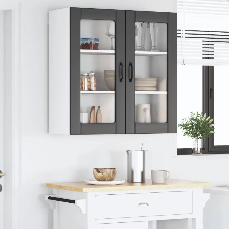 Sieninis stiklinis kabinetas LUCCA Juoda 80 x 31 x 80 cm