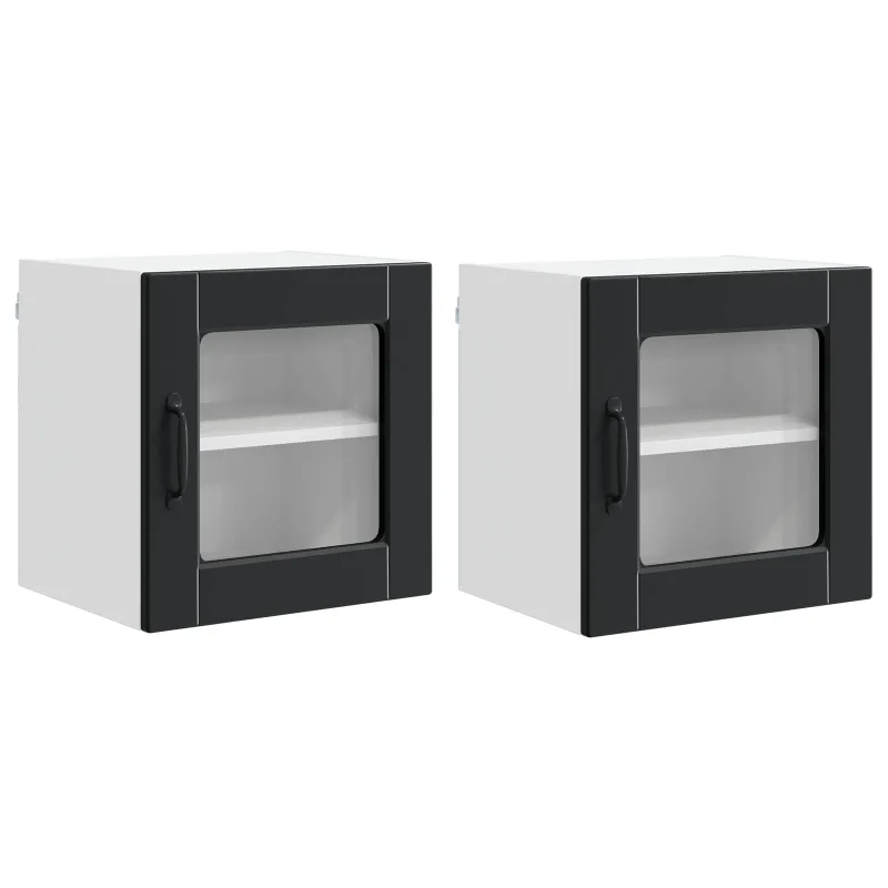Sieninis stiklinis kabinetas PORTO 2 pcs Juoda 40 x 31 x 40 cm