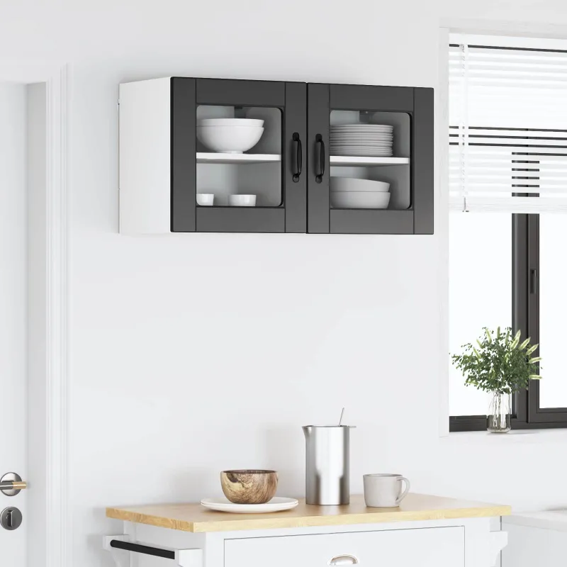 Sieninis stiklinis kabinetas PORTO 2 pcs Juoda 40 x 31 x 40 cm