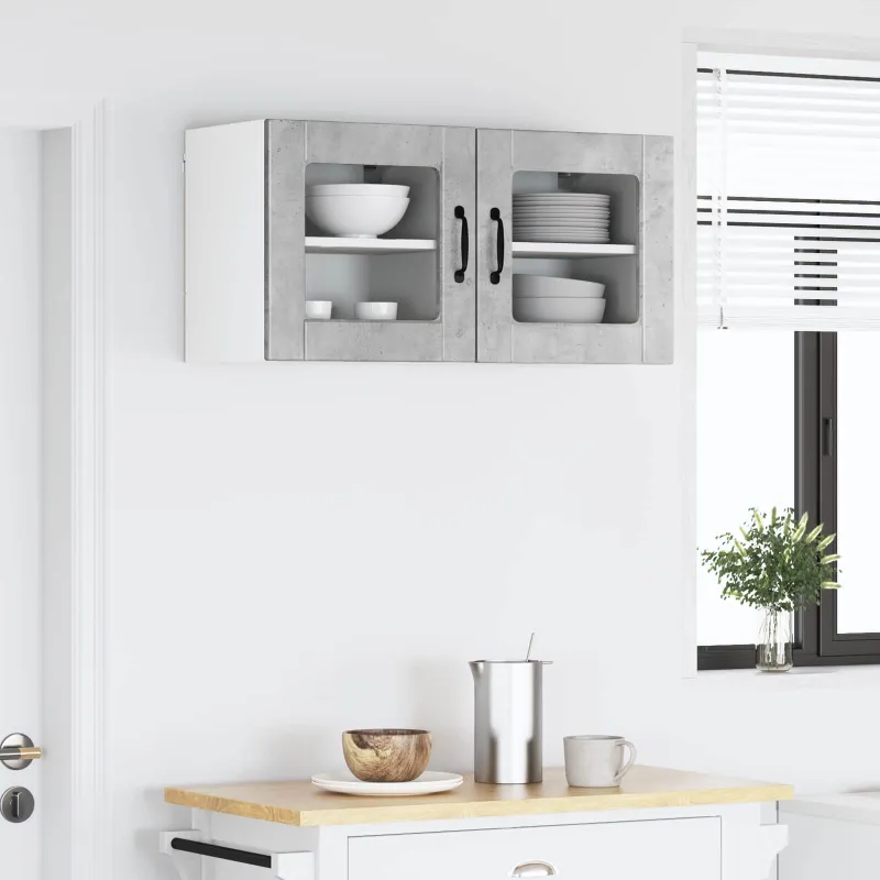 Sieninis stiklinis kabinetas PORTO 2 pcs Betono pilka