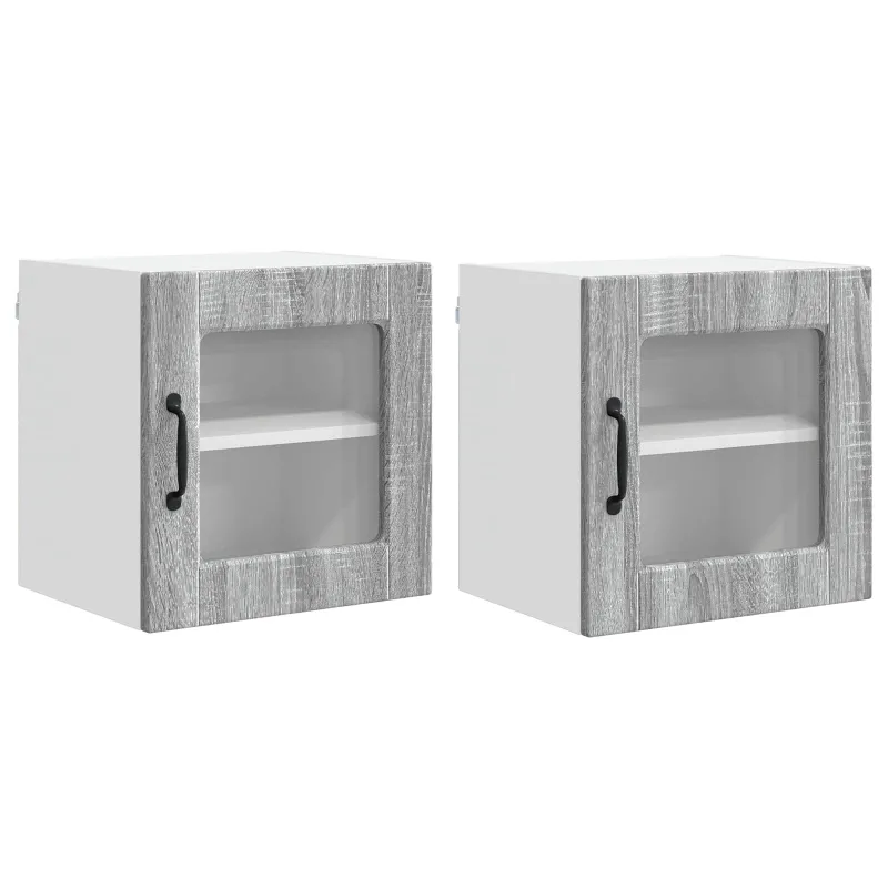 Sieninis stiklo kabinetas PORTO 2 pcs Pilkas Sonoma