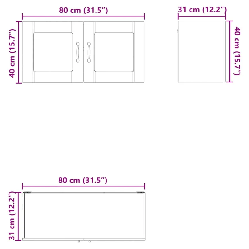 Sieninis stiklo spintelė PORTO Juoda 80 x 31 x 40 cm