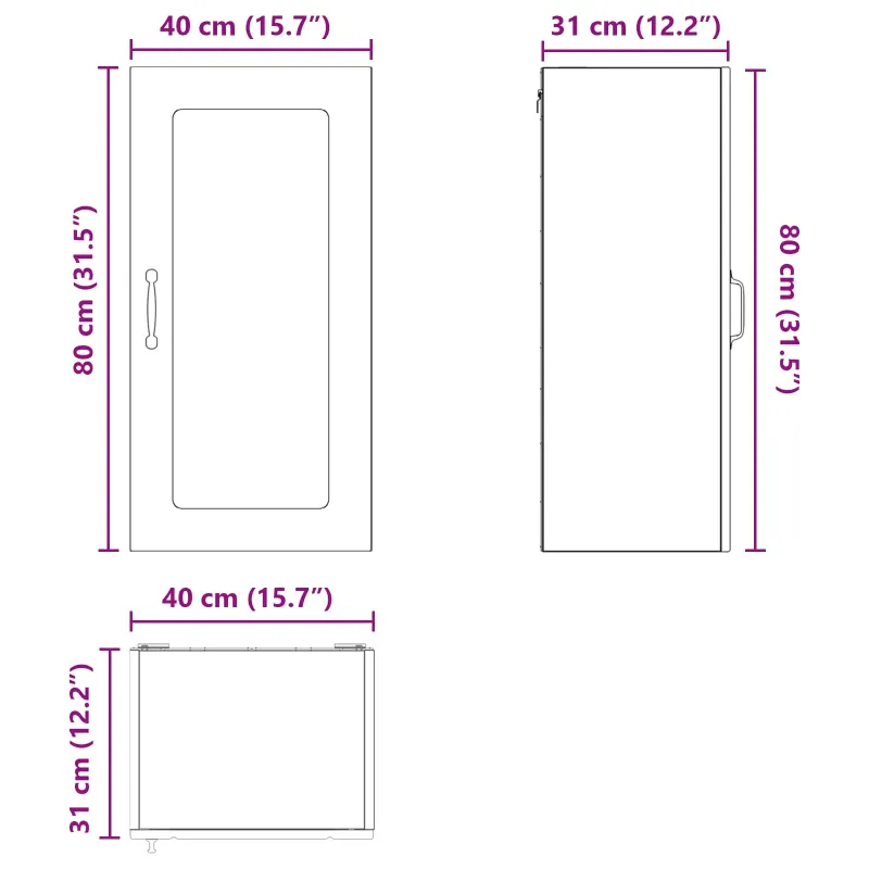 Sieninis stiklinis kabinetas PORTO Juoda 40 x 31 x 80 cm