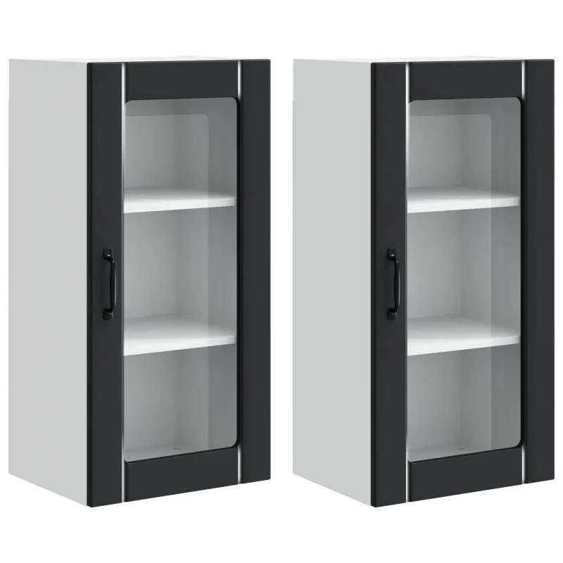 Sieninis stiklo kabinetas PORTO 2 pcs Juoda 40 x 31 x 80 cm