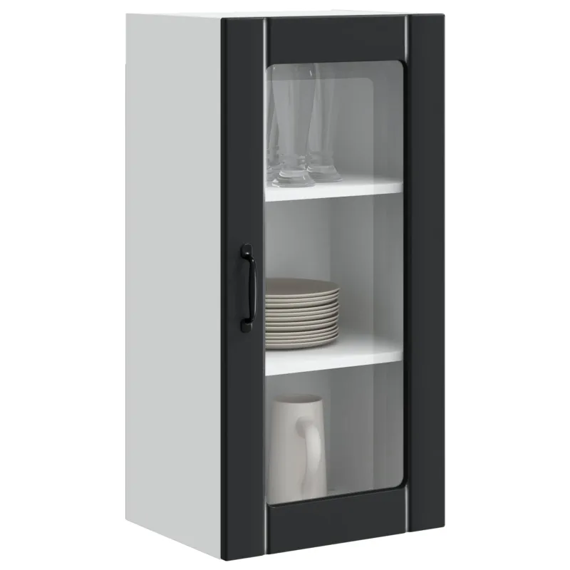 Sieninis stiklo kabinetas PORTO 2 pcs Juoda 40 x 31 x 80 cm