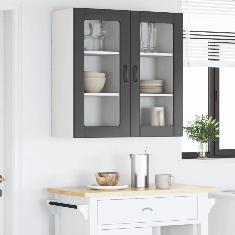 Sieninis stiklo kabinetas PORTO 2 pcs Juoda 40 x 31 x 80 cm