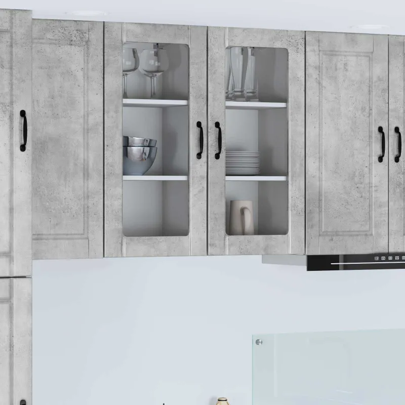 Sieninis stiklinis kabinetas PORTO 2 pcs Betono pilka